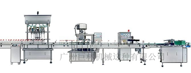直列式裝機(jī)、自動(dòng)鎖蓋機(jī)、鋁箔封口、糨糊貼標(biāo)灌裝線 